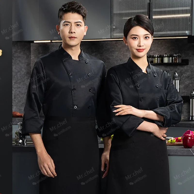 white chef coat long sleeve Hotel chef jacket T-shirt chef uniform restaurant Cook uniform Bakery Breathable Cooking clotheslogo