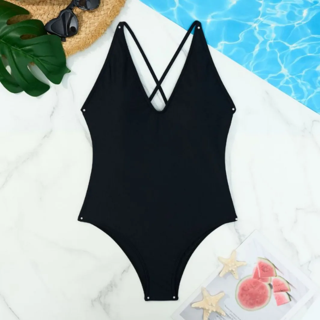 

2024 New Sexy Color One-Piece e Bikini Swimming Suit Women's Swimwear Fixed Chest Pad No Sve Surfing Suit