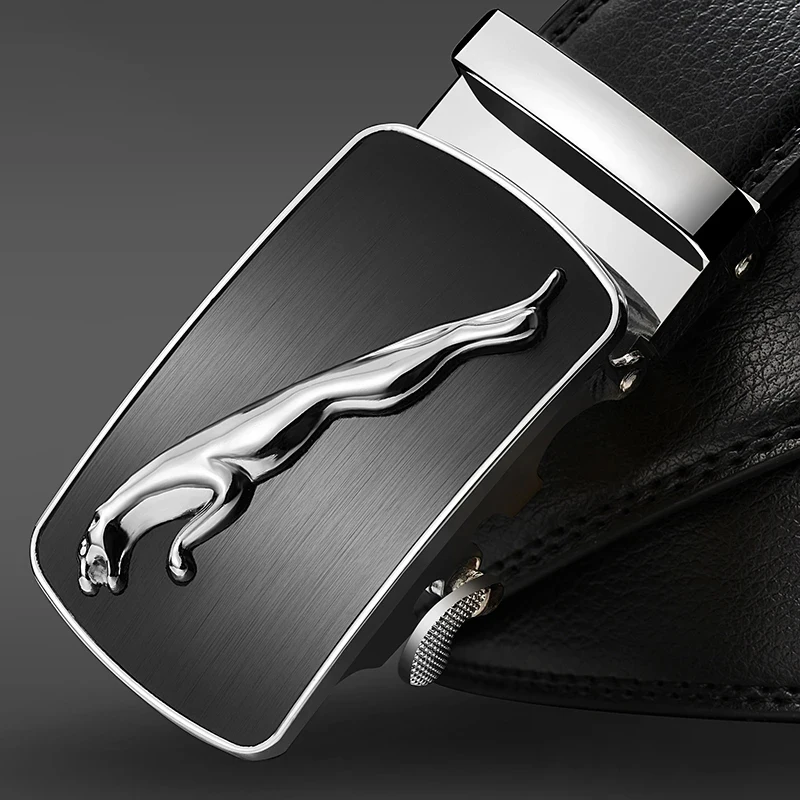 genuine leather men\'s simple belt fashion designer business new belt Jaguar pattern decorative alloy automatic buckle