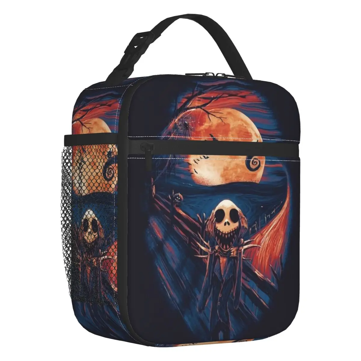 

Custom Nightmare Before Christmas Jack Skellington Portable Lunch Boxes Multifunction Thermal Cooler Food Insulated Lunch Bag