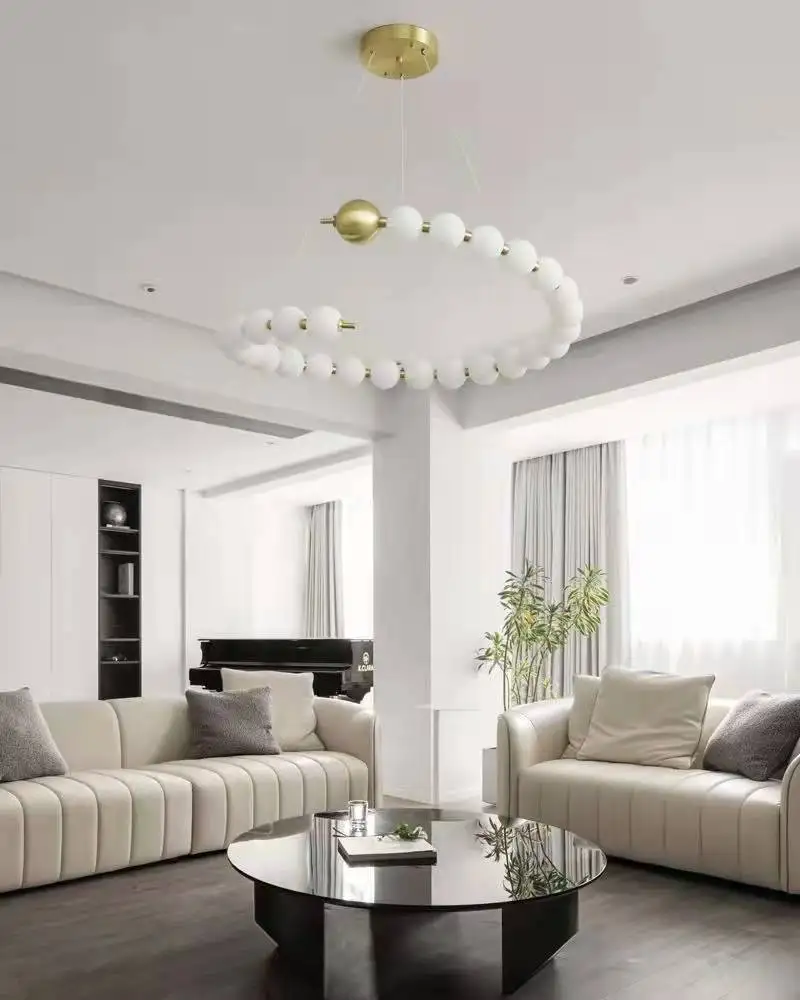 Nordic Living Room Creative Bar All Copper Golden Circle Chandelier Modern Minimalist Bedroom Magic Beans Molecule Planet Lamp