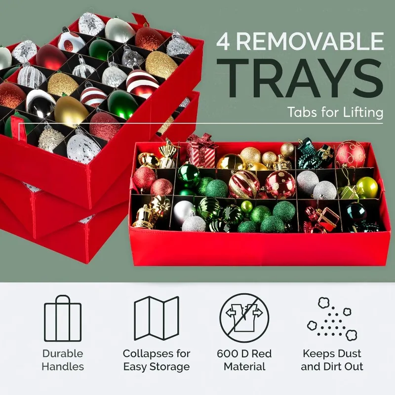 Christmas Ornament Storage Container,Box Stores Up to 96, Adjustable Dividers, Large Organizer Bin to Protect