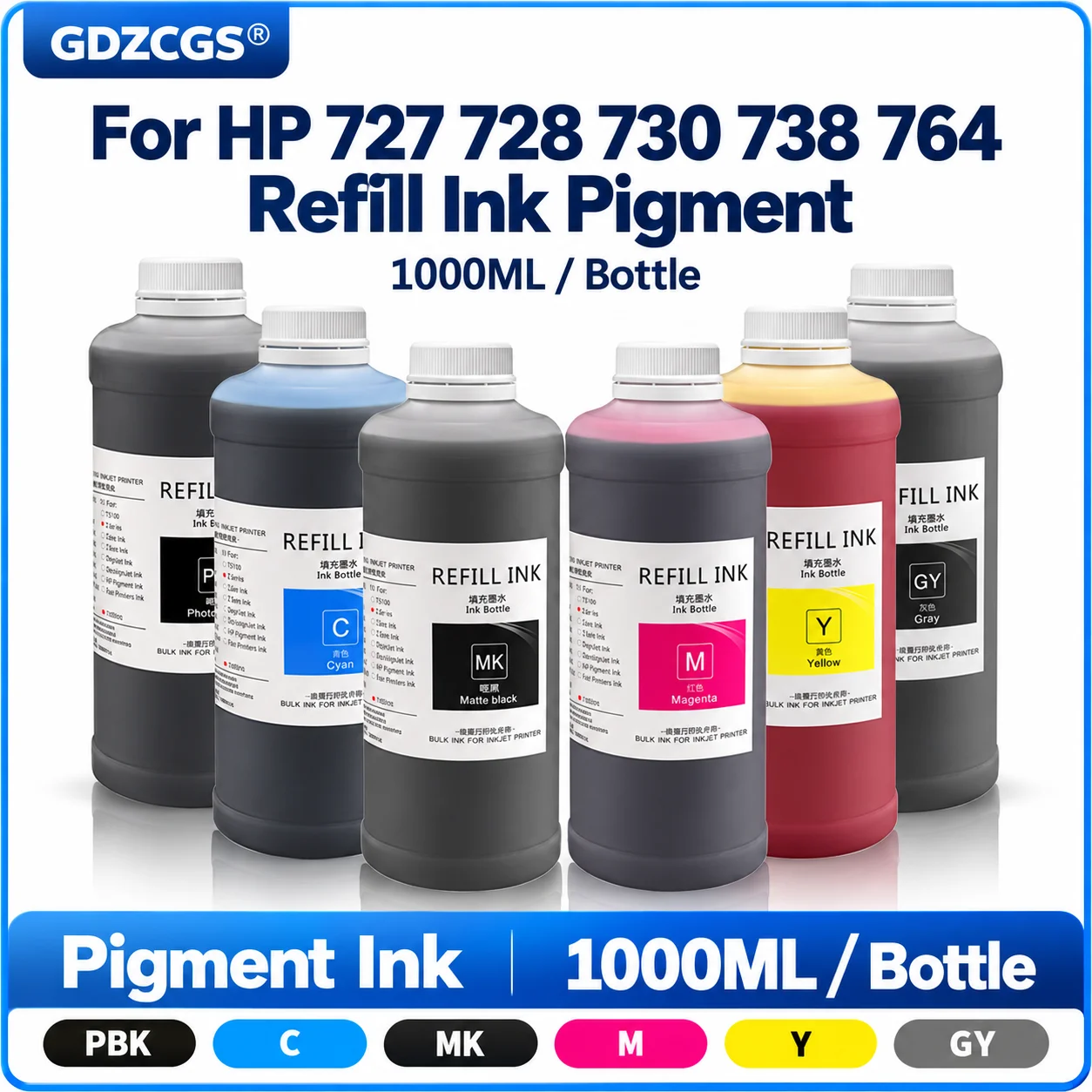 1000ML 727 728 730 738 764 728XL Refill Ink For HP Designjet T730 T830 T920 T1500 T2500 T930 T1530 T2530 T1600 Pigment Dye Ink