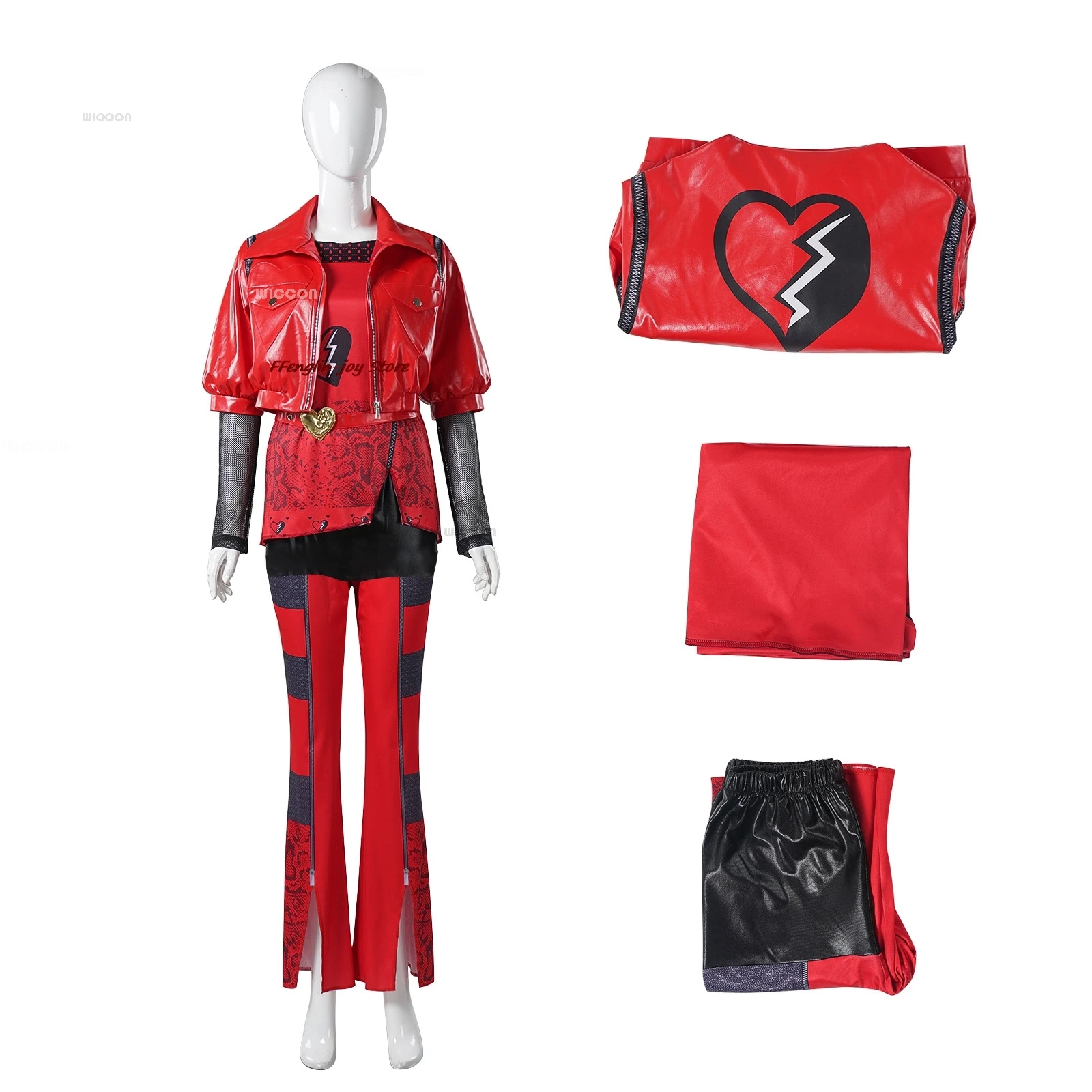 Fato de Cosplay Borgonha Queen Hearts, uniforme de Halloween, vermelho e rosa, traje completo, vermelho e azul, Marie Princess, descendentes, descendentes, 4