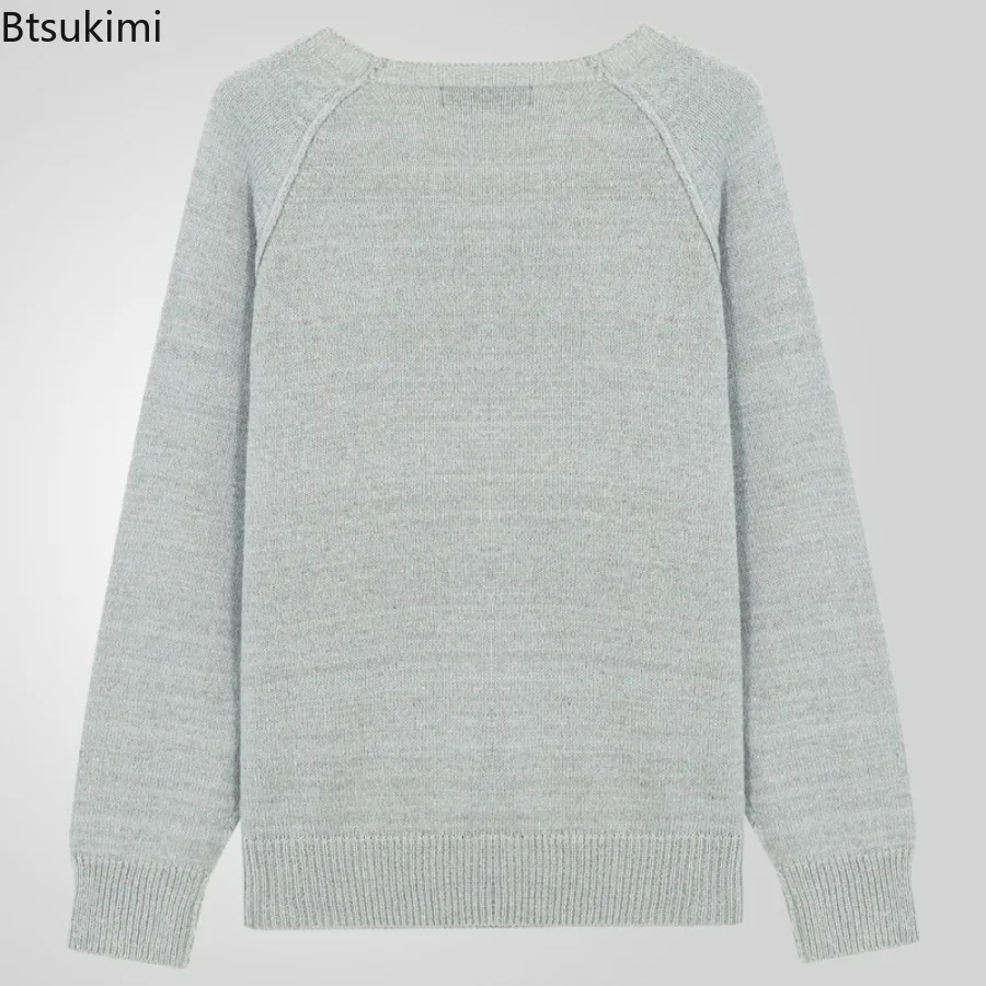 2025 ใหม่ผู้ชายสีทึบสบายๆถักเสื้อกันหนาวVINTAGEแขนยาวรอบคอPulloversฤดูใบไม้ผลิฤดูใบไม้ร่วงBasicเสื้อกันหนาวสําหรับชาย