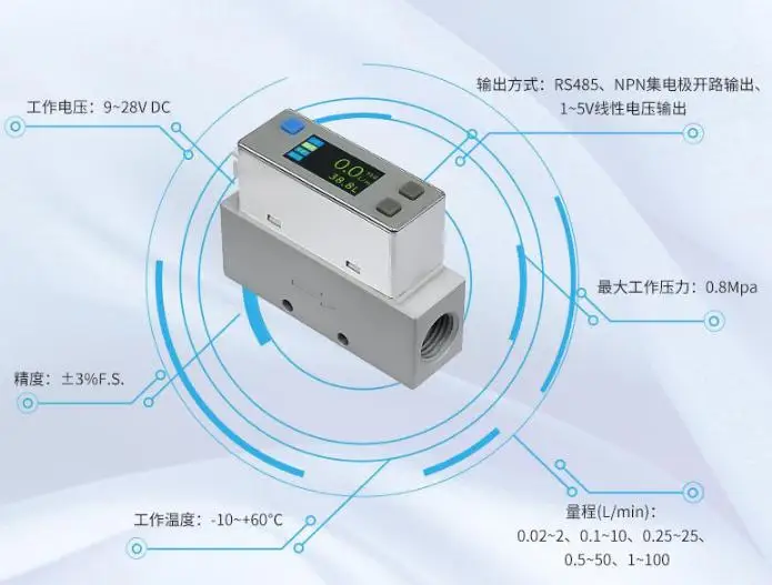 MEMS Miniature Thermal Gas Mass Flowmeter Compressed Air Oxygen Nitrogen AFM17 Series