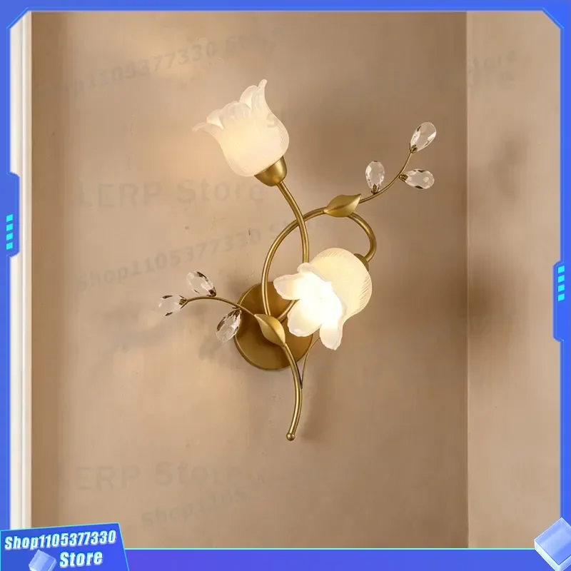 Modern Simple Wrought Iron Wall Lamp American Pastoral Flower Grass Design European Living Room Background Light Country
