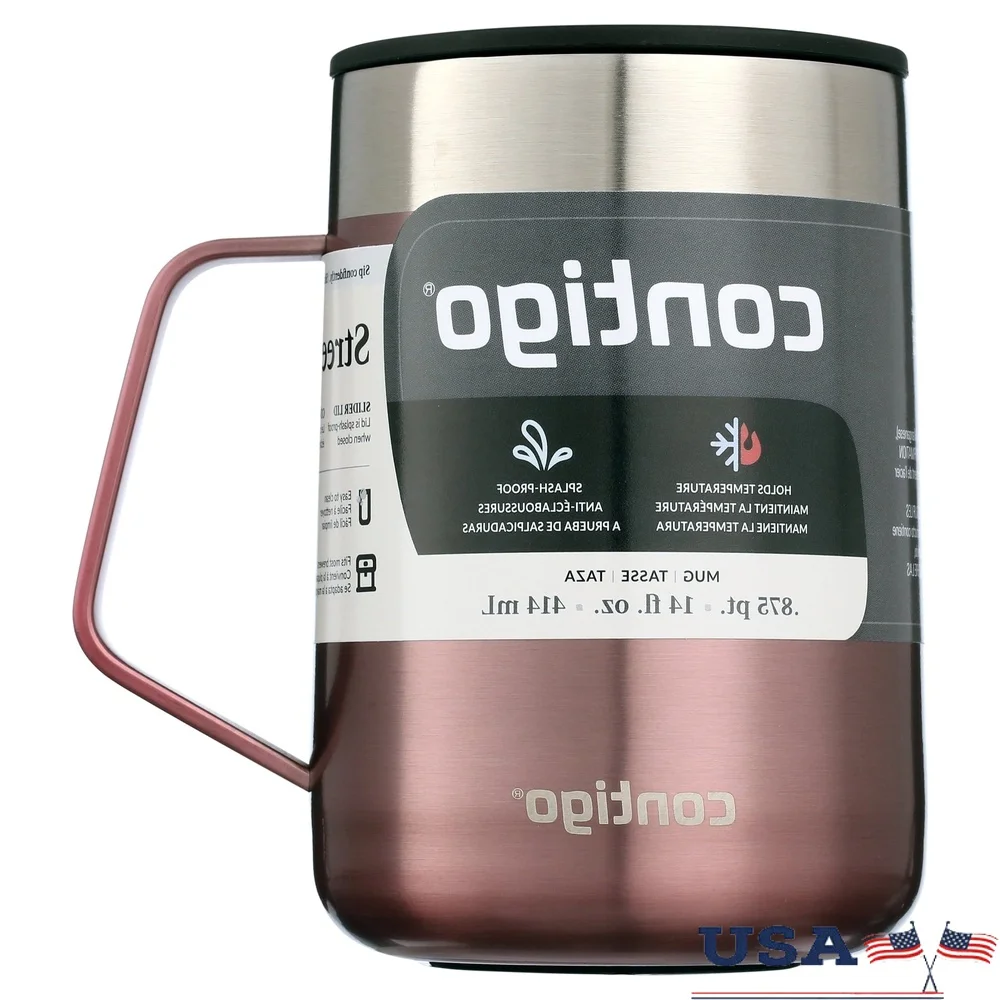 

Кружка из нержавеющей стали с вакуумной изоляцией и ручкой, брызгозащищенная крышка, нескользящая основа, дорожная чашка, кофе, чай, 14 унций, приятная для пивоварения