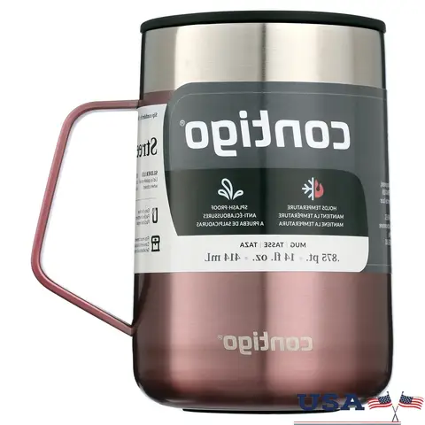 Vacuum Insulated Stainless Steel Mug with Handle Splash Proof Lid Non Slip Base Travel Cup Coffee Tea 14oz Brewer Friendly