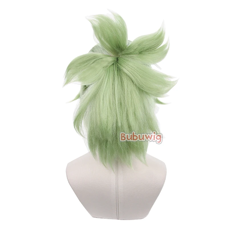 Bubuwig Capelli Sintetici Genshin Impact Kuki Shinobu Parrucca Cosplay Delle Donne Del Partito 40 centimetri Lungo Verde Treccia Coda di Cavallo