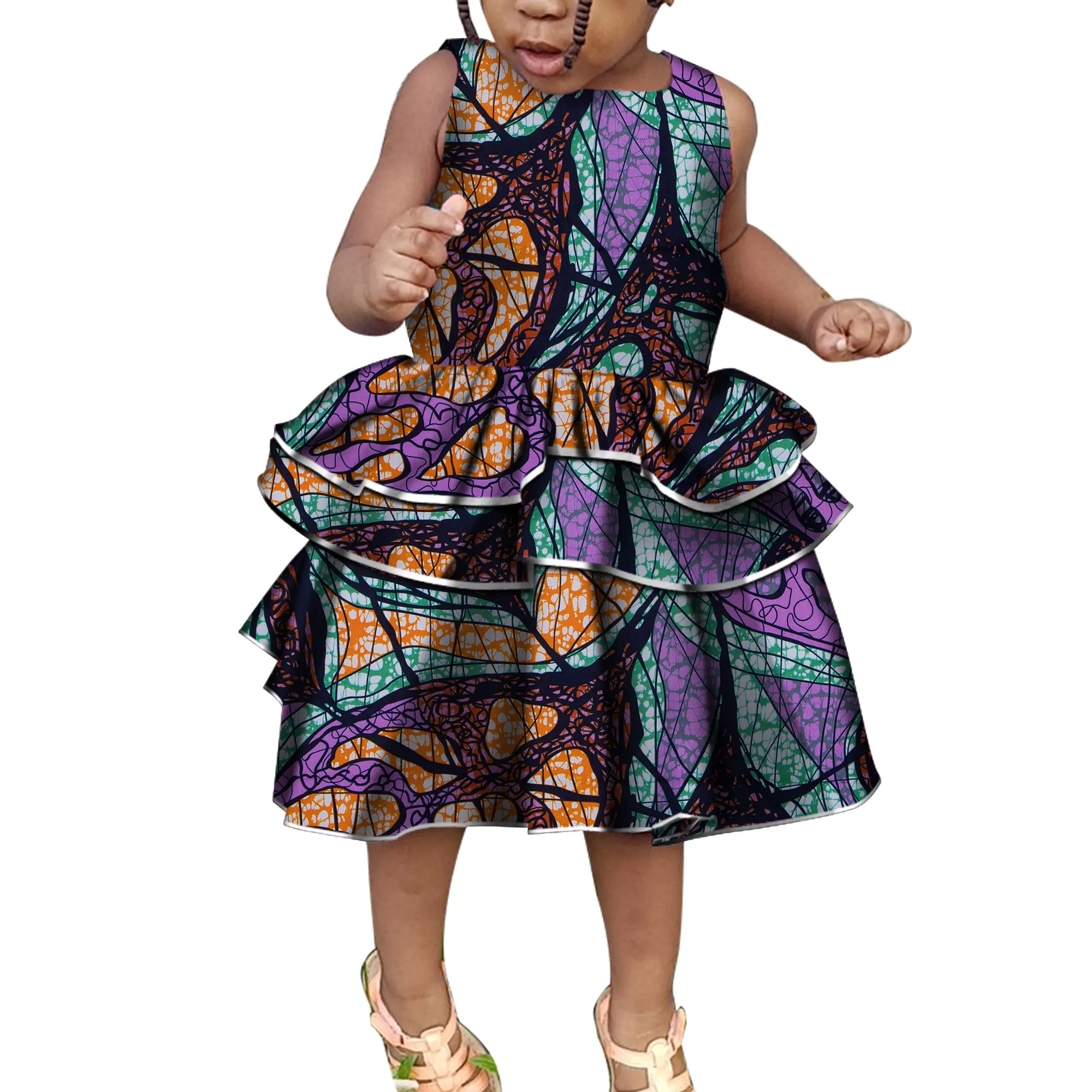 

Summer Children Sleeveless Dresses Traditional African Clothing Peal Dress Kids Clothes Girls Dresses Bow Knee Length WYT