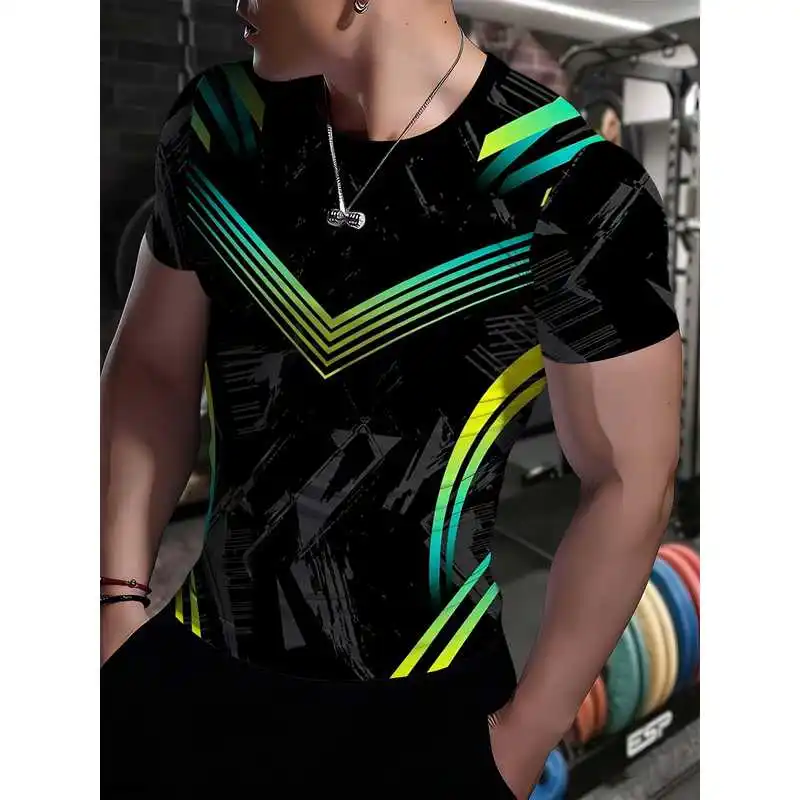 Black Gradient Neon Green V-Pattern Mecha Lines Compression Tshirt High-Elastic Quick-Dry Fabric V-Pattern Texture Fit Chest Wai - view 3