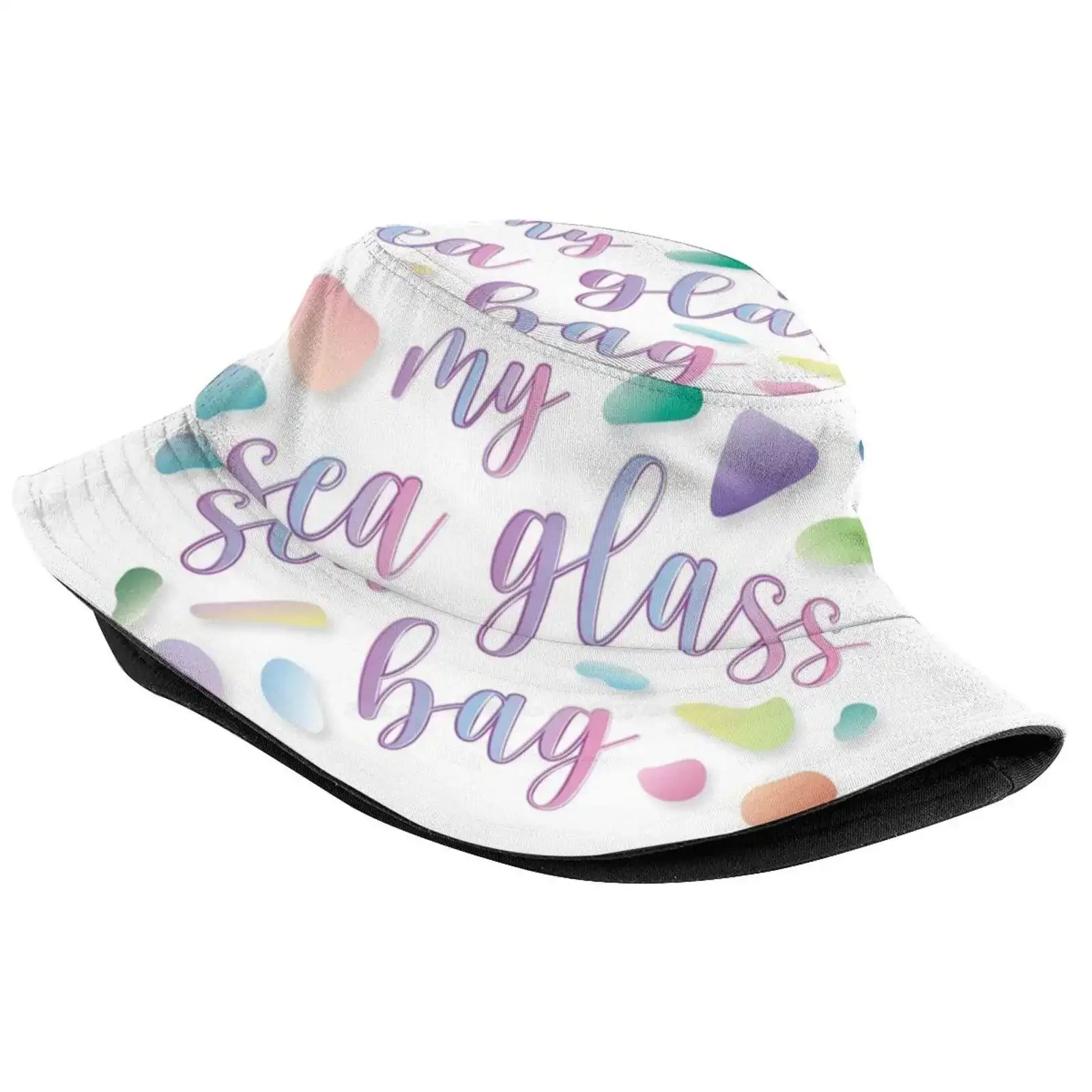 My Sea Glass Bag! Print Bucket Hats Sun Cap Sea Glass Hunter Sea Glass Collector Beachcombing Finding Searching Beach Glass