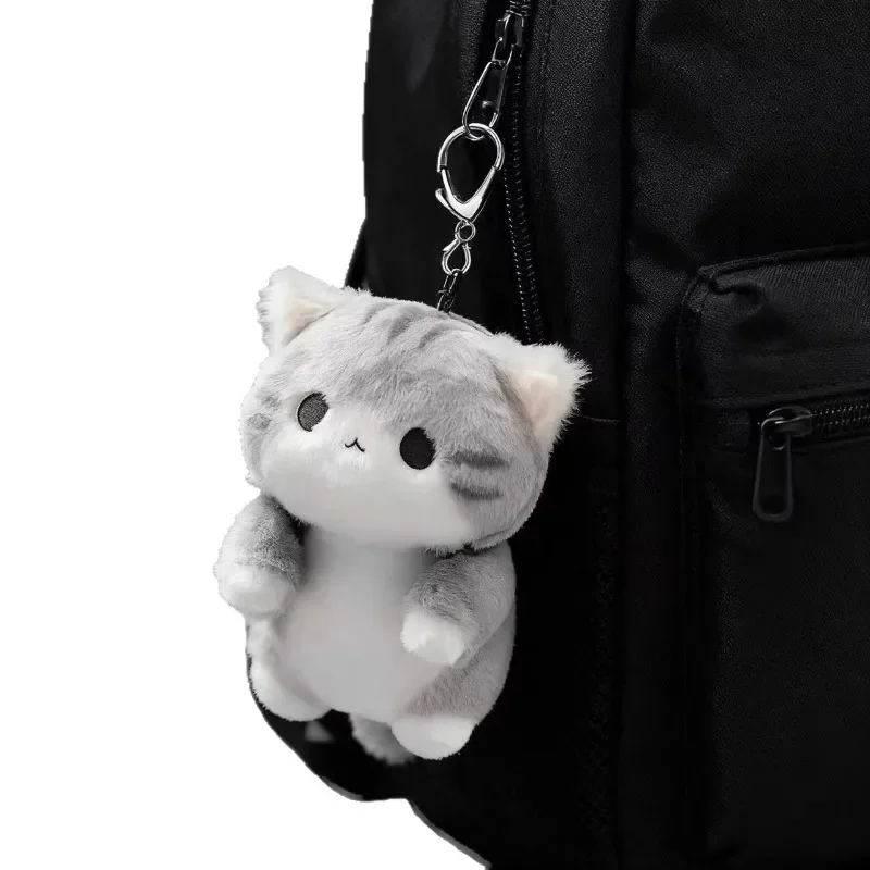 Soft Cute Grey Cat Plush Doll Backpack Pendant Lovely Hanging Ornament for Students Decorative Keychain Gift for Boys Girls