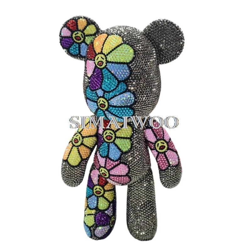 

Rhinestone Sunflower Bear Figurine Acrylic Resin Gems Encrusted Animal Doll Sparkling Home Décor Ornament Handmade Mosaic Gift