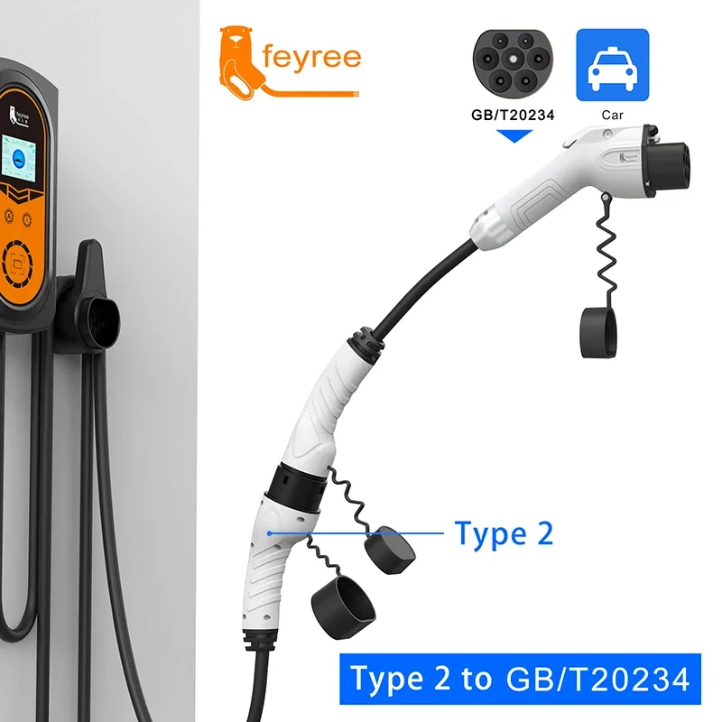 Type2 Male Power Side Plug to GB/T Adapter for Electric Car Charging Cable Portable EV Car Charger 16A 32A 3.5KW 7KW 11KW 22KW