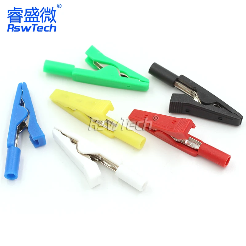 2mm insulated solderable alligator clips in various colors