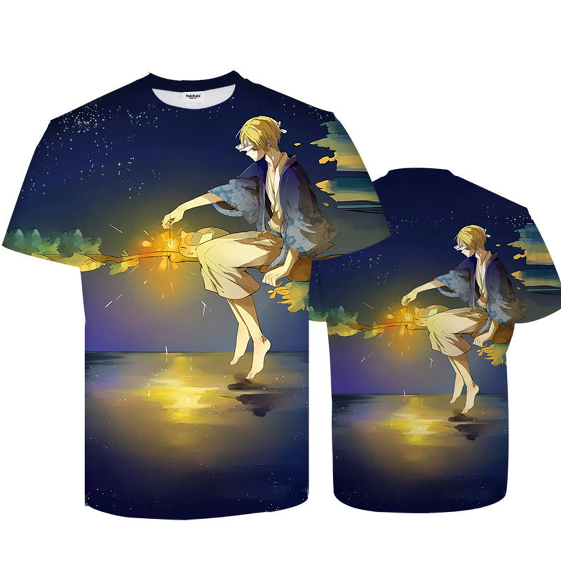 T-shirt summertime anime Natsume Printing child Short sleeves Woman man leisure lax comfortable Skin-friendly Full print coat