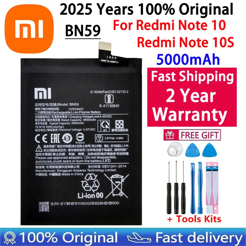 Battery for Xiaomi Redmi Note 10 and 10S, BN59, 5000mAh, 100% Original, Fast Shipping, Fast Shipping, 100% Original