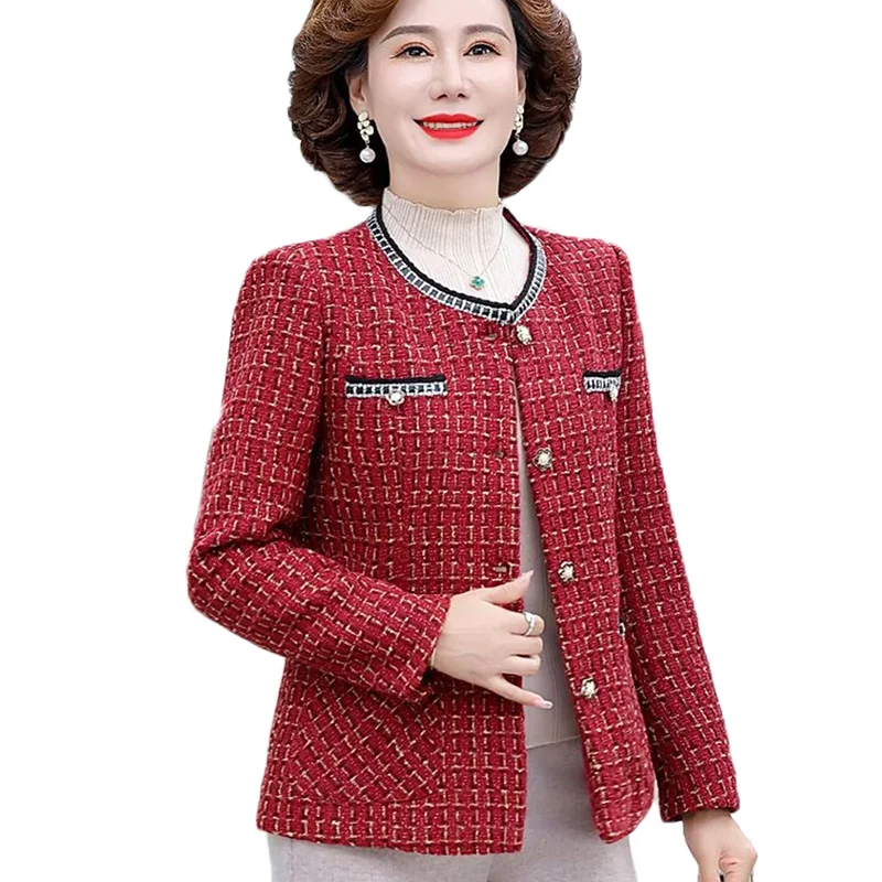 Women Small Fragrance Coats New Autumn Loose O-Neck Single-Breasted Suit Jacket Female Korean Elegant Lady Coats Mother Clothes
