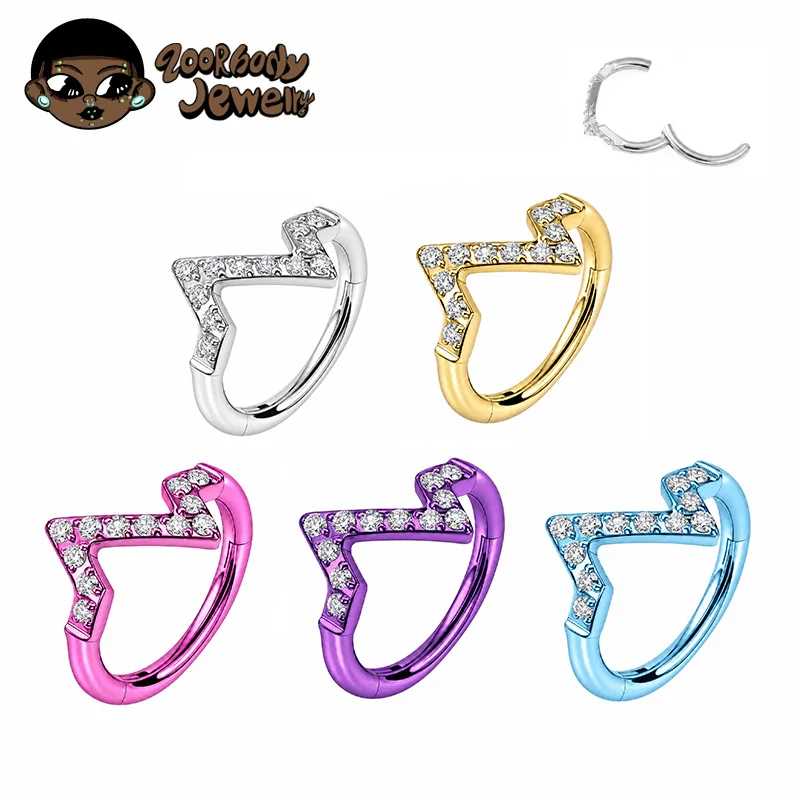 

ZOOR ASTM F136 Titanium Geometric Lightning Conch Helix Piercing Earring 16G Hinged Segment Clicker Daith Hoop Ring Nose Rings