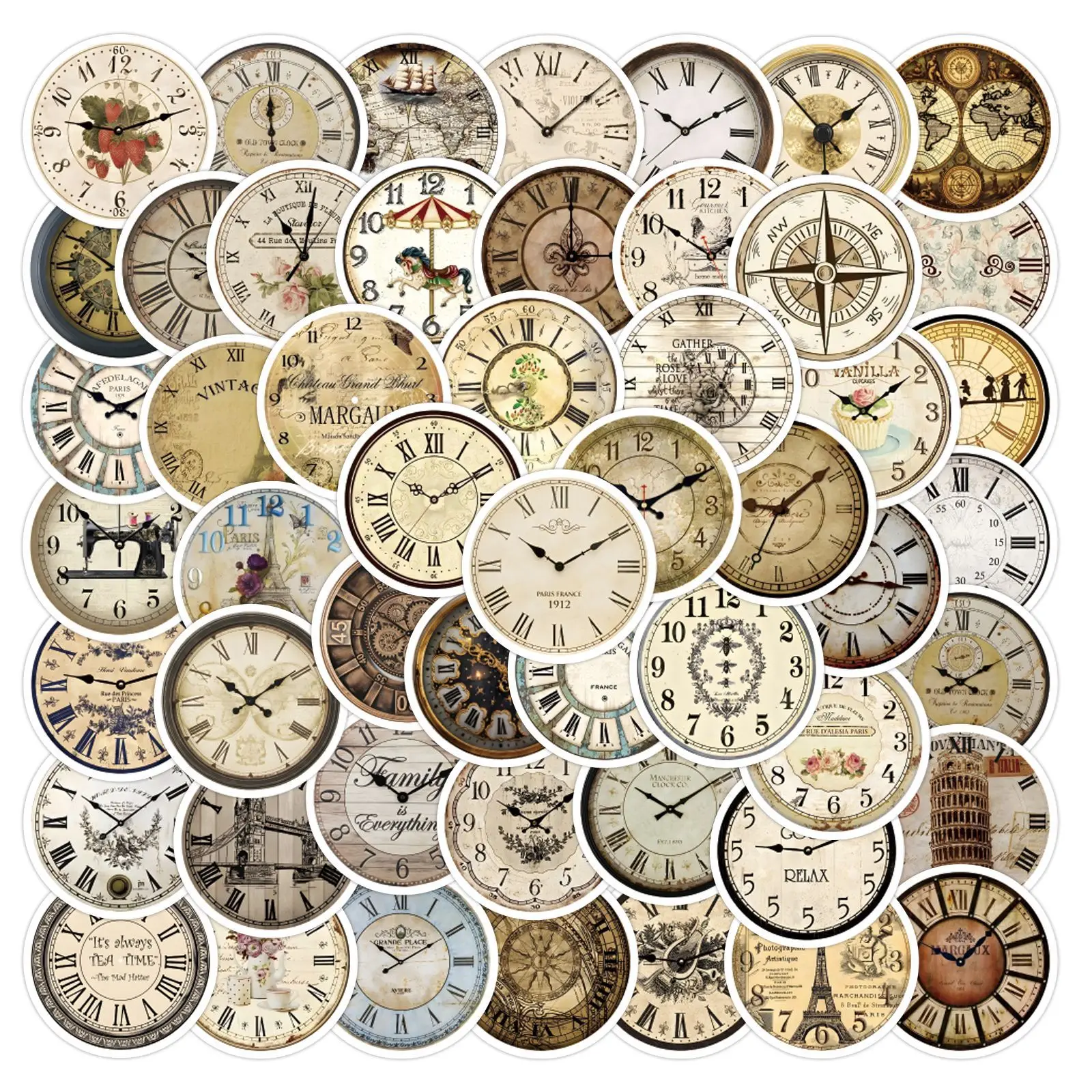 10/55 Stück Retro-Uhr-Graffiti-Aufkleber, personalisierte kreative Dekoration für Koffer, Schreibwarenbox, Schreibtisch, Scrapbook, Notizbuch