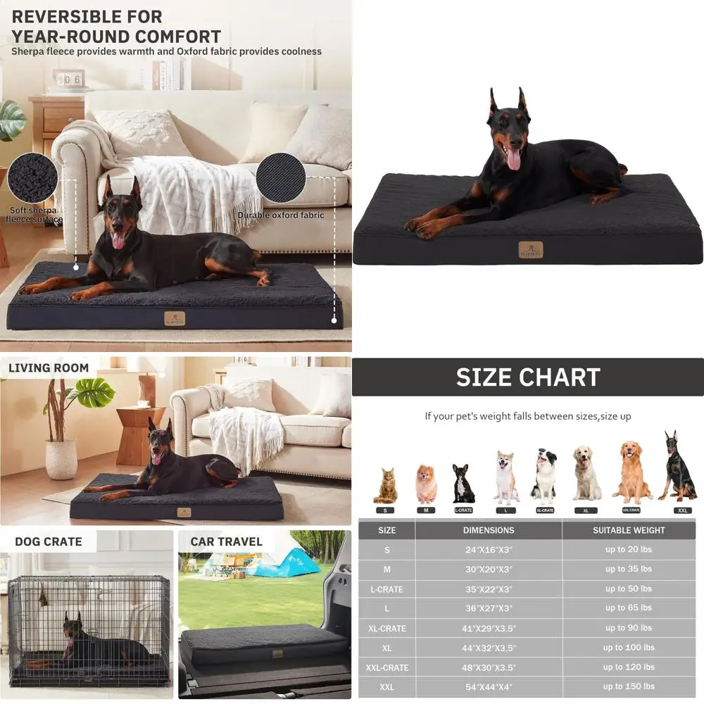 

Ортопедическая лежанка для собак - большая водонепроницаемая лежанка для собак и домашних животных весом до 120 фунтов (48x30x3.5 дюймов, черная)