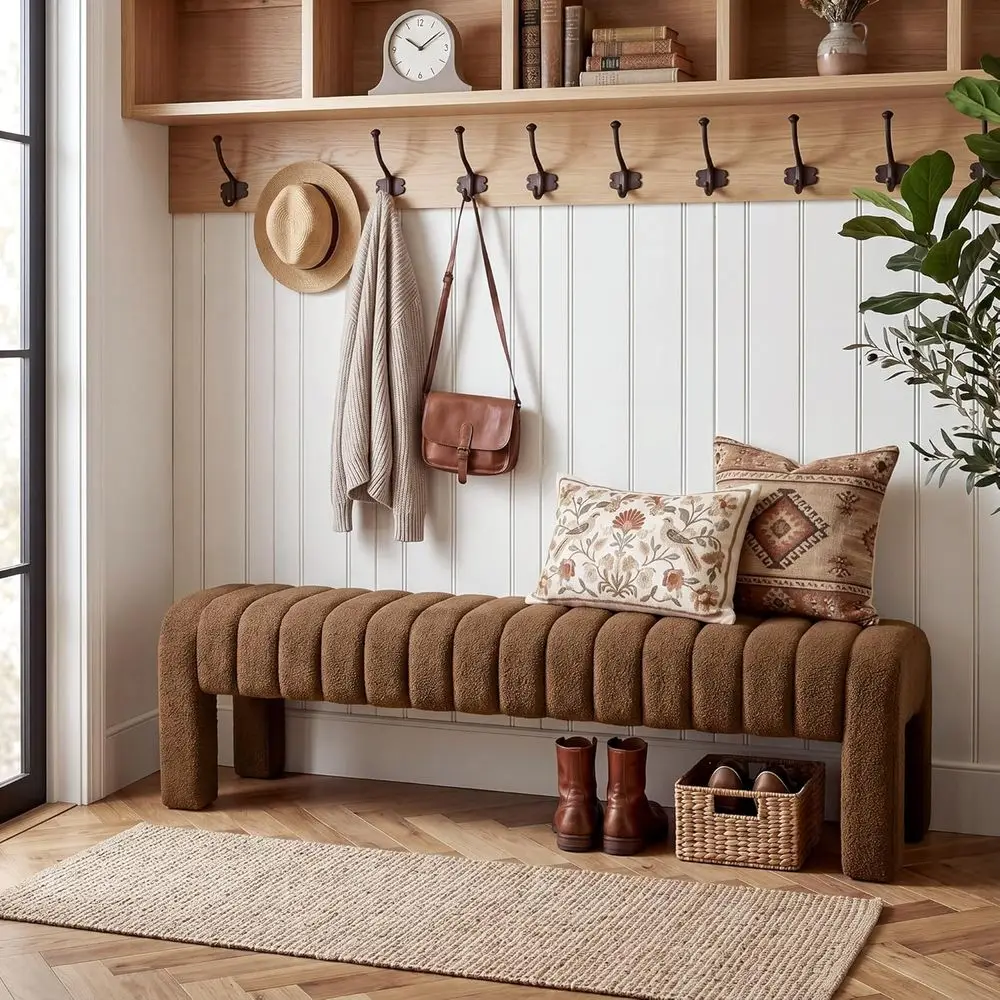 

Rust Brown Upholstered King-Size Ottoman Bench for Bedroom, Living Room, and Entryway