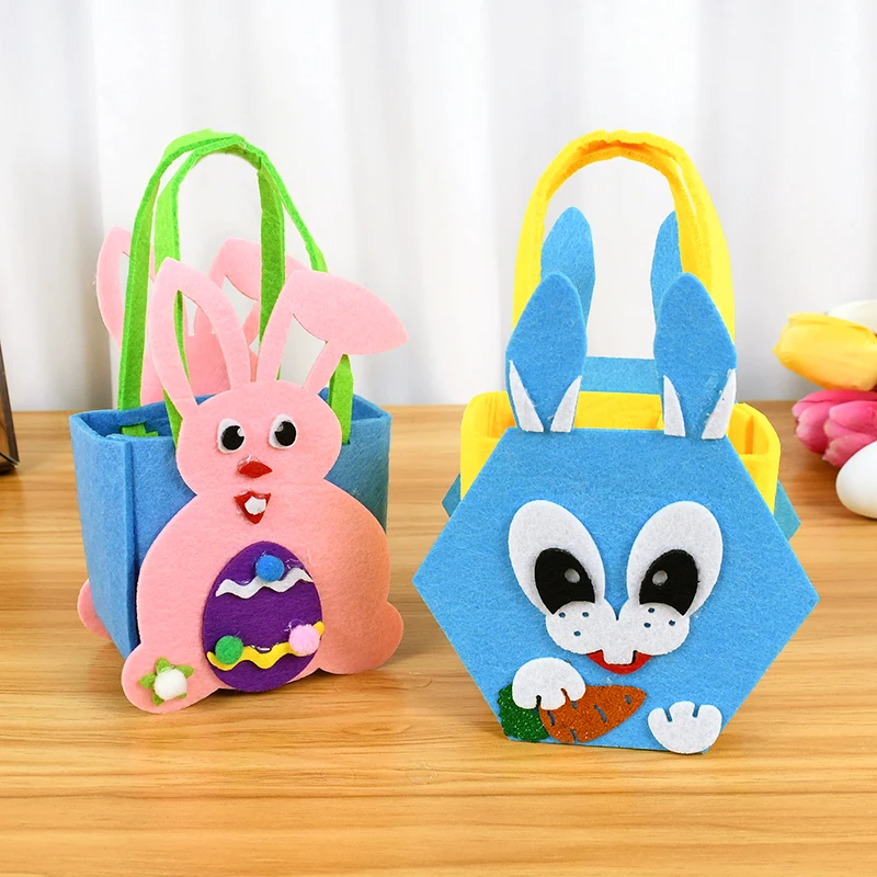 Easter Egg Basket Felt Gift Bags Cartoon Bunny Chick Carrot Rabbit Candy Cookie Bag for Happy Easter Party Decor Packing Handbag