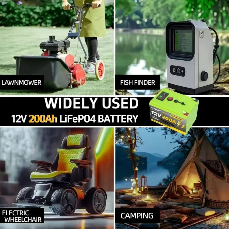 Upgraded version 12V 200Ah LiFePO4 Deep Cycle Battery Rechargeable for Solar Wind Power UPS RV Camping Marine Lighting