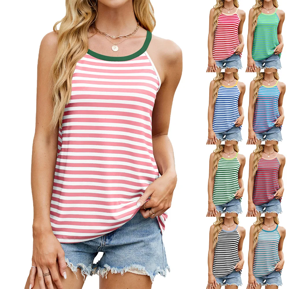 Women's Summer Tank Top Casual Striped Sleeveless Camisole Loose Shirts Casual Bandeau Tops Tee Streetwear Vests Tunic Blouses