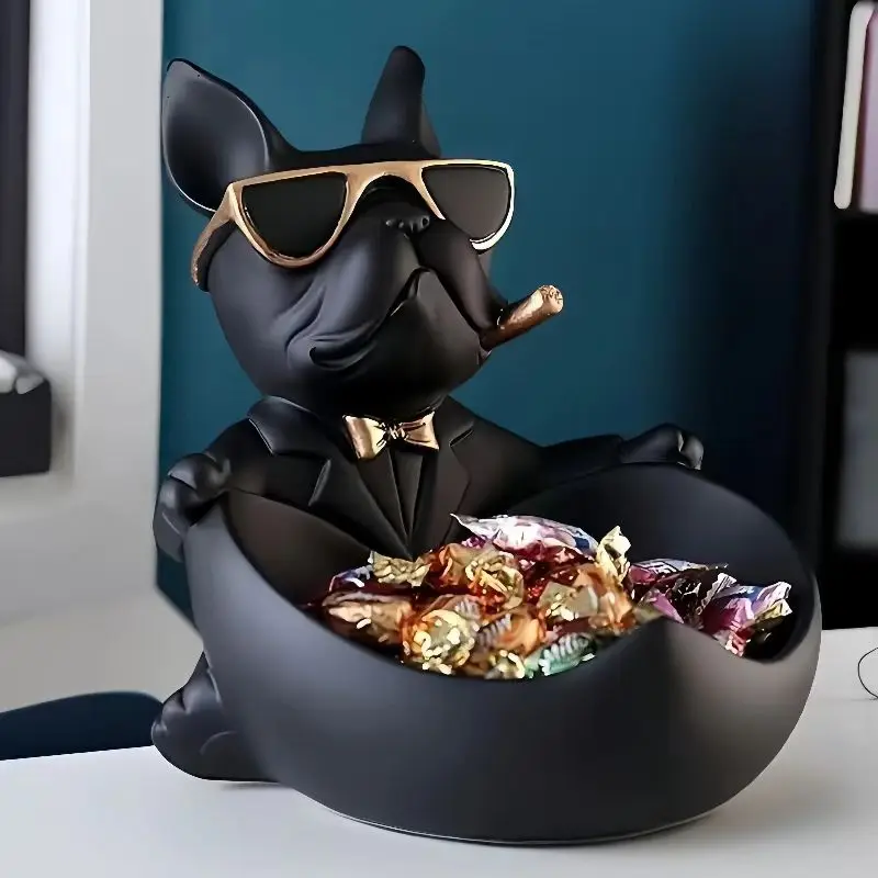 

Bulldog sculpture, dog statue, resin tabletop decoration, candy, miscellaneous items, home living room keys, storage trays, deco