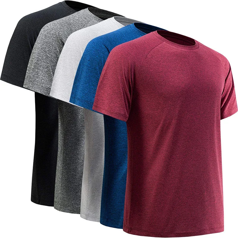 

Men's Sports quick-drying T-shirt full polyester fabric slim running training round neck solid color 100% polyester T-shirt