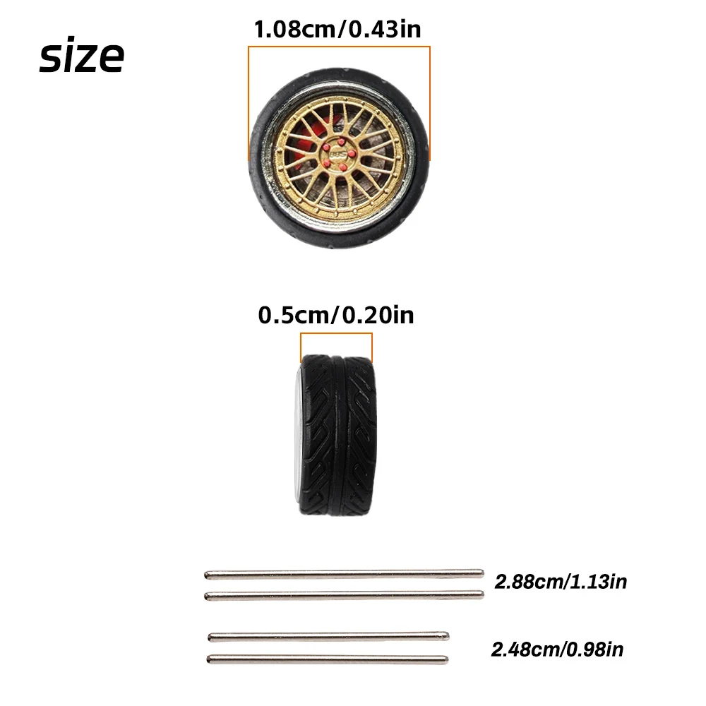 1/64 BBS LM Alloy Model Wheels 10.8mm with Silver/Red Rivets & Rubber Tires for MINIGT Diecast Model Car view 3