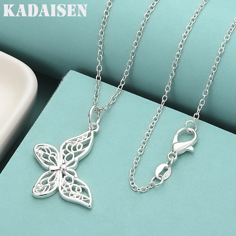 925 Sterling Silver Butterfly Pendant Necklace 16/18/20/22/24/26/28/30 inch Snake Chain For Women Wedding Engagement Jewelry