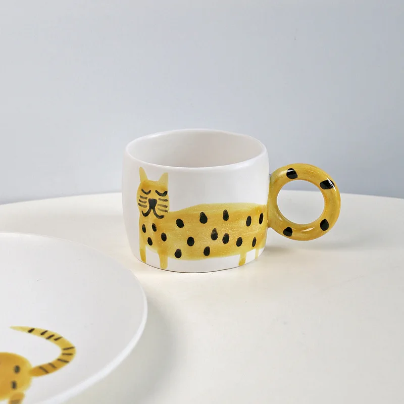 Tasse en céramique chat peint à la main pour enfants, tasse mignonne, simple, créative, maison, cuisine, eau potable, petit déjeuner, tasses, café, standardisation