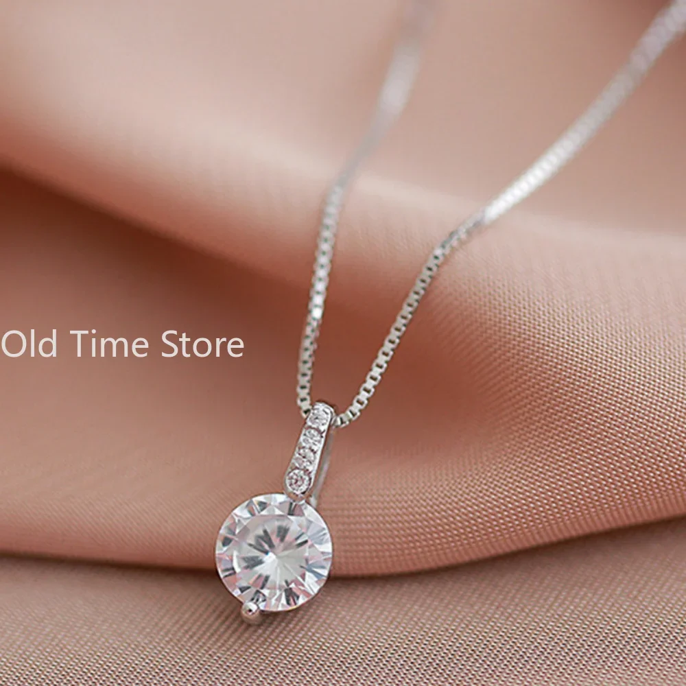 Fashion 925 Sterling Silver Round Zircon Necklace Minimalist Style Charm Choker Pendant Party Gift For Women's Fine Jewelry