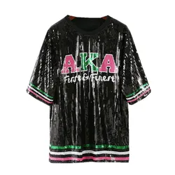 Spring Autumn New Arrival European America Hiphop Girls Streetwear Stripes Funny Women T-shirts Sequined Tops Punk Tee Dress