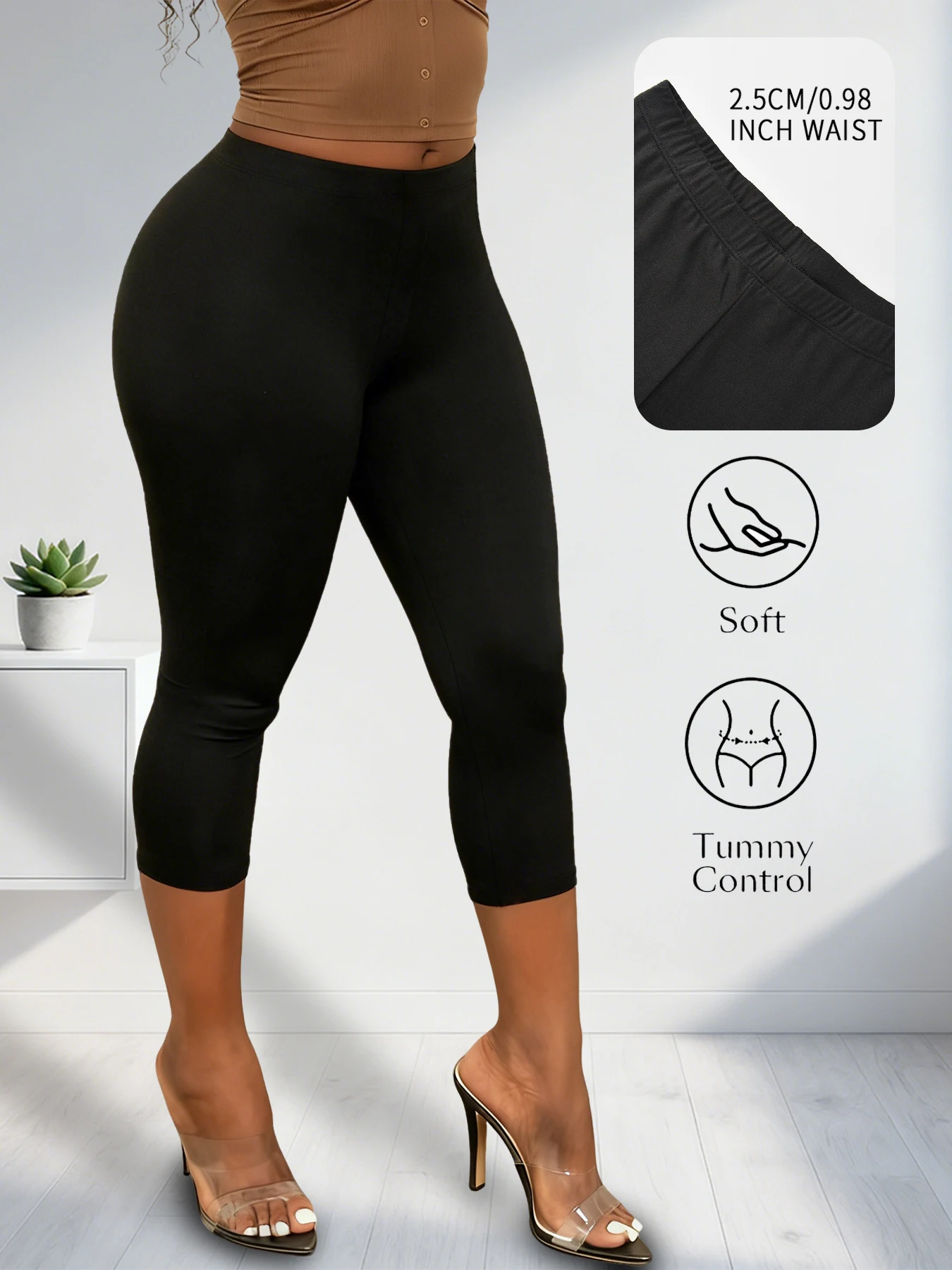 Women Athletic Capri Pants Super Soft No See Through Leggings for Workout Yoga Running