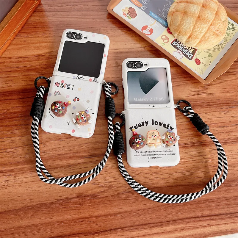

Cartoon Cookie Bread Phone Case for Samsung Galaxy Z Flip 6 5 4 3 Protective Back Cover for ZFlip4 ZFlip5 ZFlip6 Case