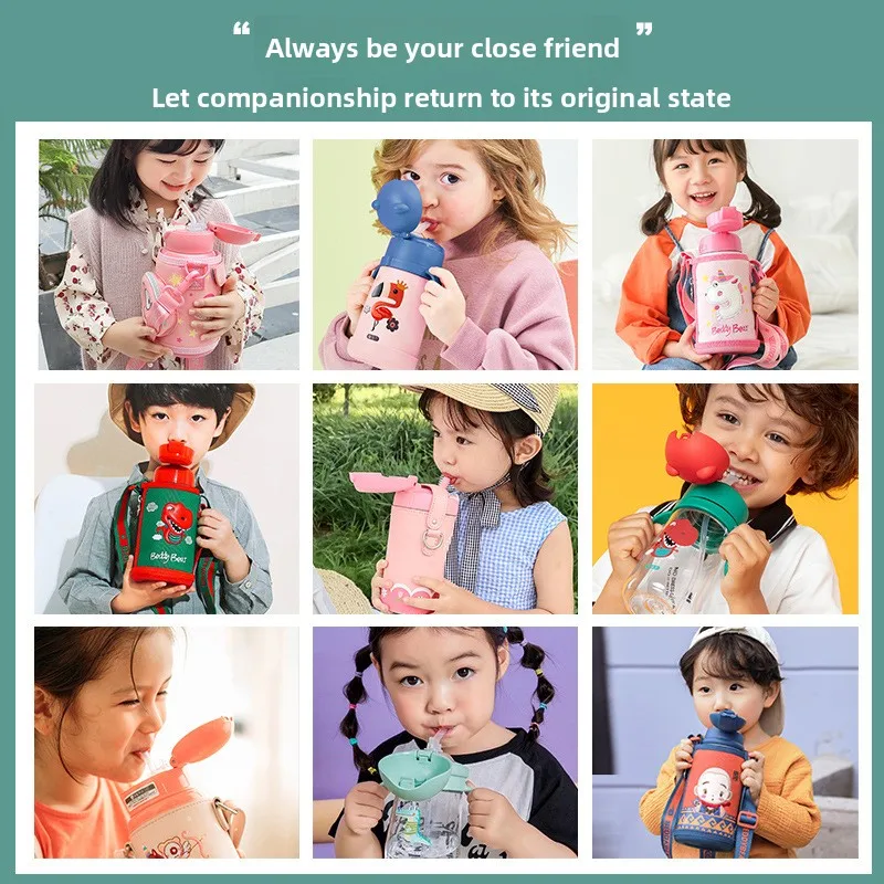 BEDDYBEAR Stainless Steel Kids Water Bottle With Sip Straw Lid Spare Replacement Silicone Parts Toddler Leak Proof Thermos Cup view 4