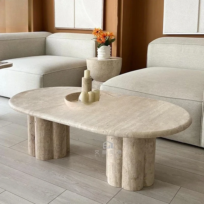 

Light luxury natural travertine coffee table wabi-sabi creative coffee table living room designer tea table