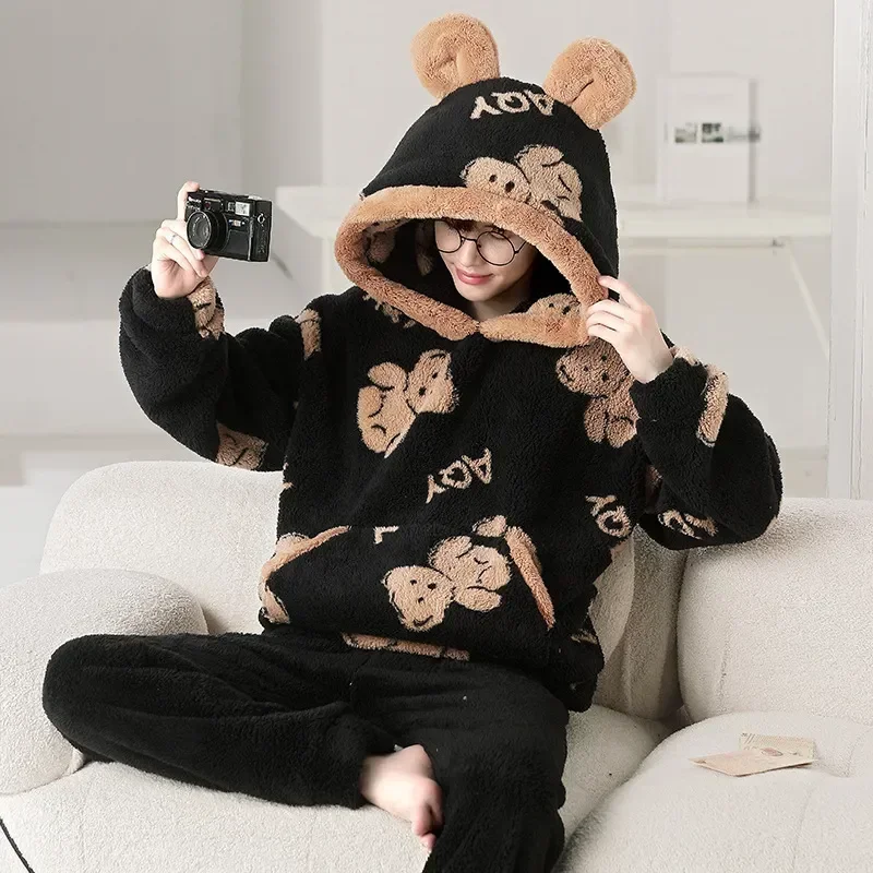 Sleepwear Family Pajamas Anime Pijama Men Hoodies Couples Warm Cartoon Pyjamas Soft Thicken Homewear Matching Sets Winter