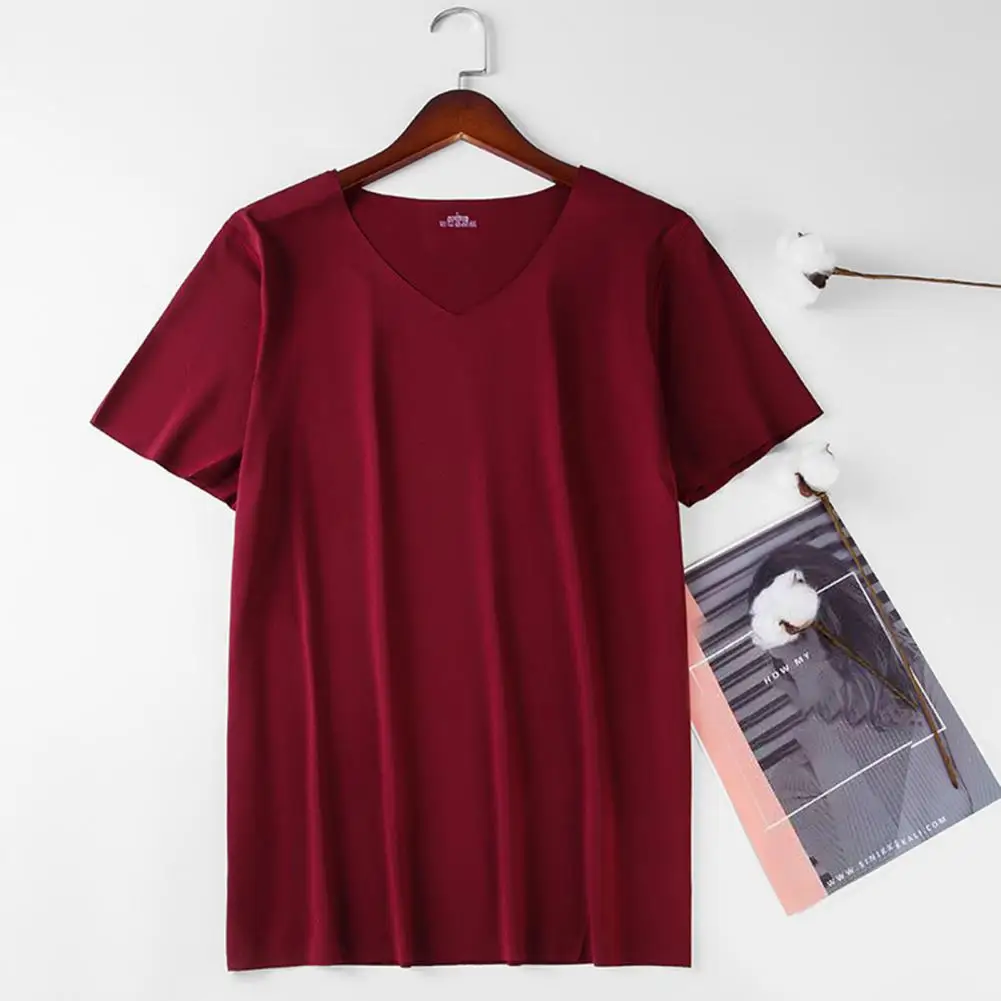 Stylish Men T-shirt Ice Silk Summer Casual Tee Shirt Top M to 4XL Solid Color Male T-shirt Sports Wear