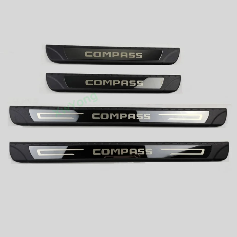 

4PCS ABS Plastic And Stainless Steel Car Door Sill Pedals Scuff Plate Cover For 2016-2022 Jeep Compass