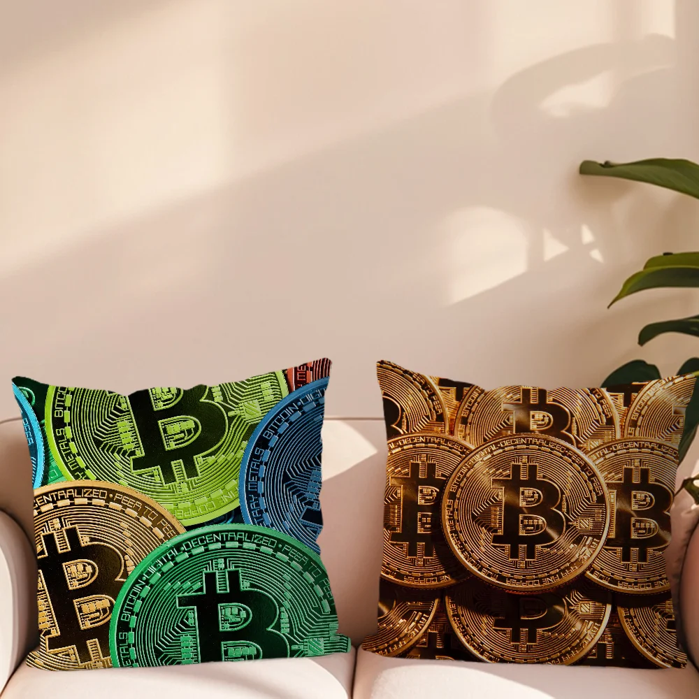 Bitcoin Crypto Cryptocurrency Btc Pillow Case For Sofa Bedroom Living Room Office Bedside Table Backrest Cushion Printing Square