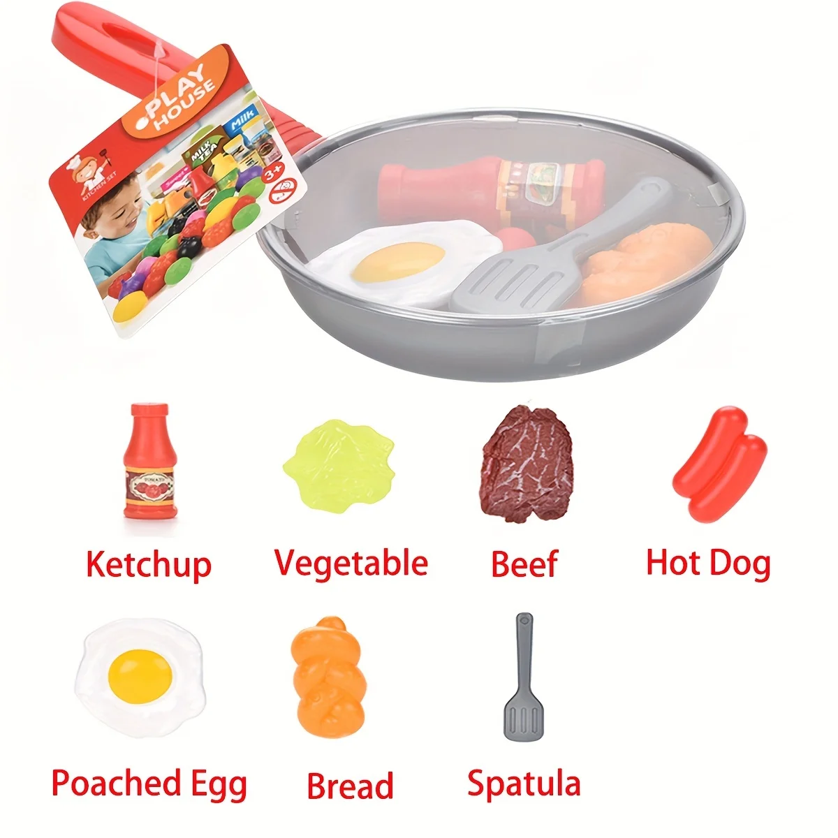 Kitchen Food Toys for Toddlers, Simulação Kitchenware, Play Set, Pretend Play, Panela, Bife, Legumes, Pão, Cachorro-quente, Cozinhar Brinquedos, 8pcs