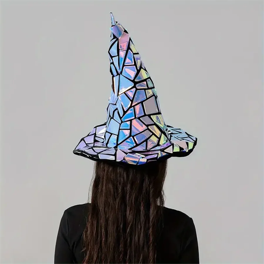 1pc Halloween Cool Glitter Witch Hat Tech Style Hat Party Supplies Cosplay Hat Holiday Gift Holiday Decoration Party Decoration