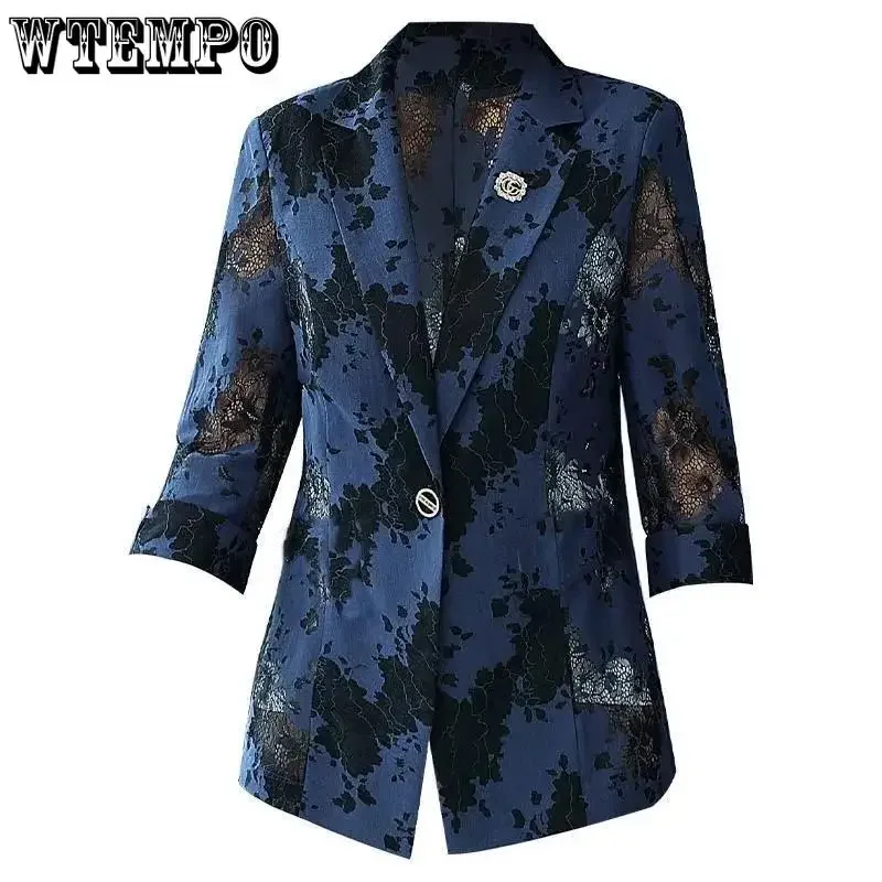 WTEMPO Women Blue Blazers Chic Tops Long Sleeve Women\'s Jacket Lace Suits Outerwear Stylish Tops Drop Shipping