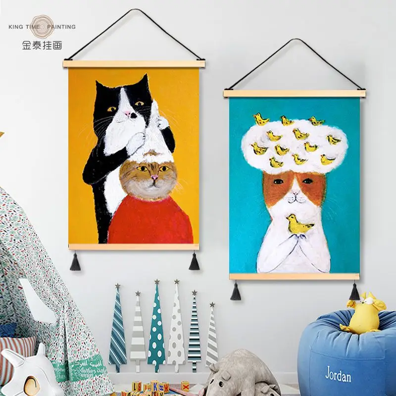 

Cat Art Tapestry Wall Hanging, Cartoon Kitten Fabric Decor for Children's Bedroom Living Room Background Home Decoration​